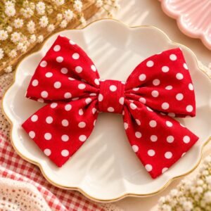 Cute Printed Hair Bow Clips for Girls & Women – Korean Style Ribbon Hair Accessories | Cherry, Polka Dot, Floral & Geometric Designs |