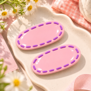 Cute Korean Style Oval Hair Clips with Colourful Stitch Design |